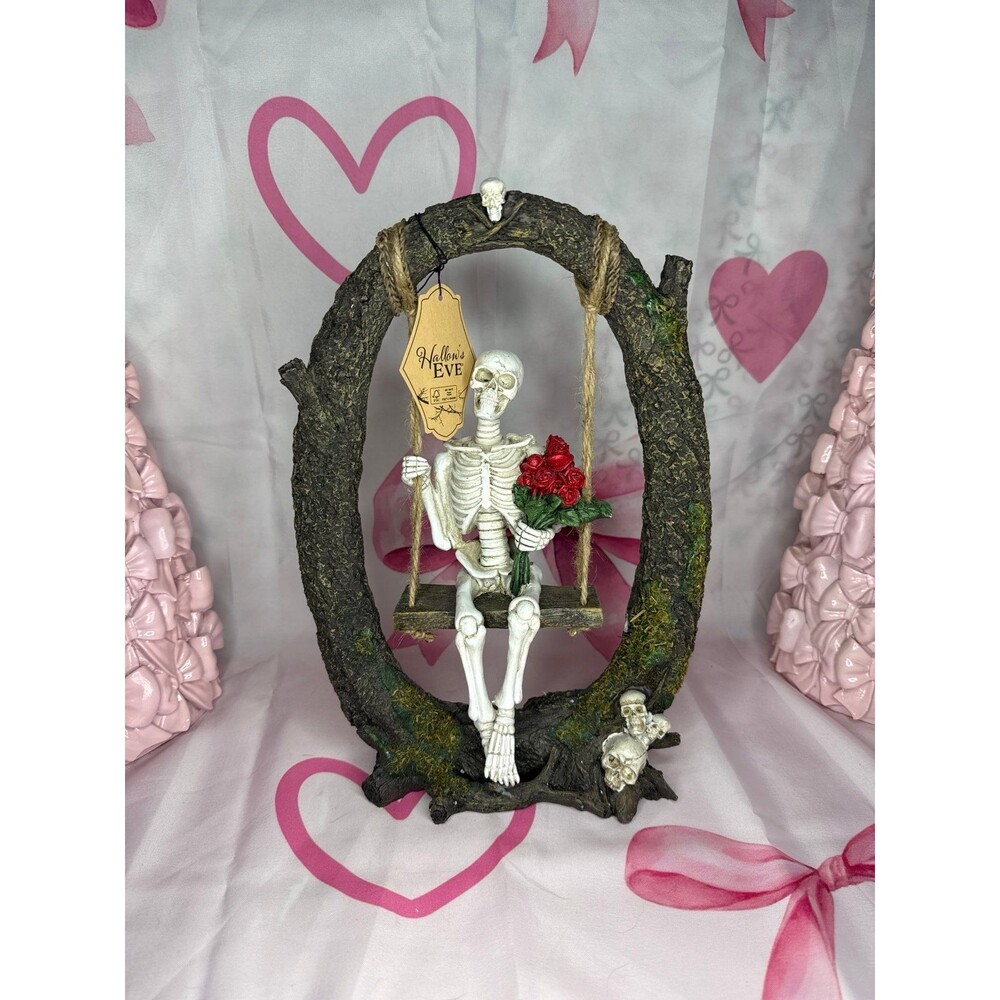 Viral Halloween Skeleton with Roses on a Tree Swing